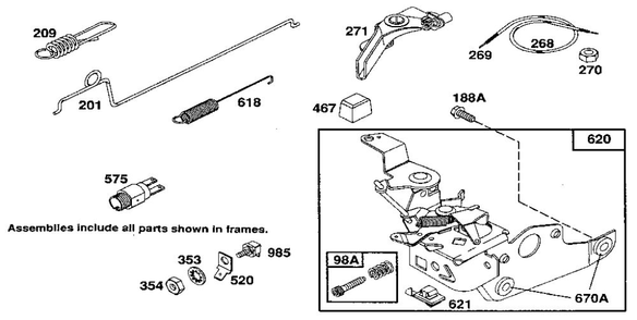 Carburetor Control Assembly Diagram and Parts List for 122700  Briggs and Stratton Engine